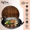 Nutrichef Pre-Seasoned Cooking Wok - Cast Iron Stir Fry Wok With Wooden Lid NCCIWOK60